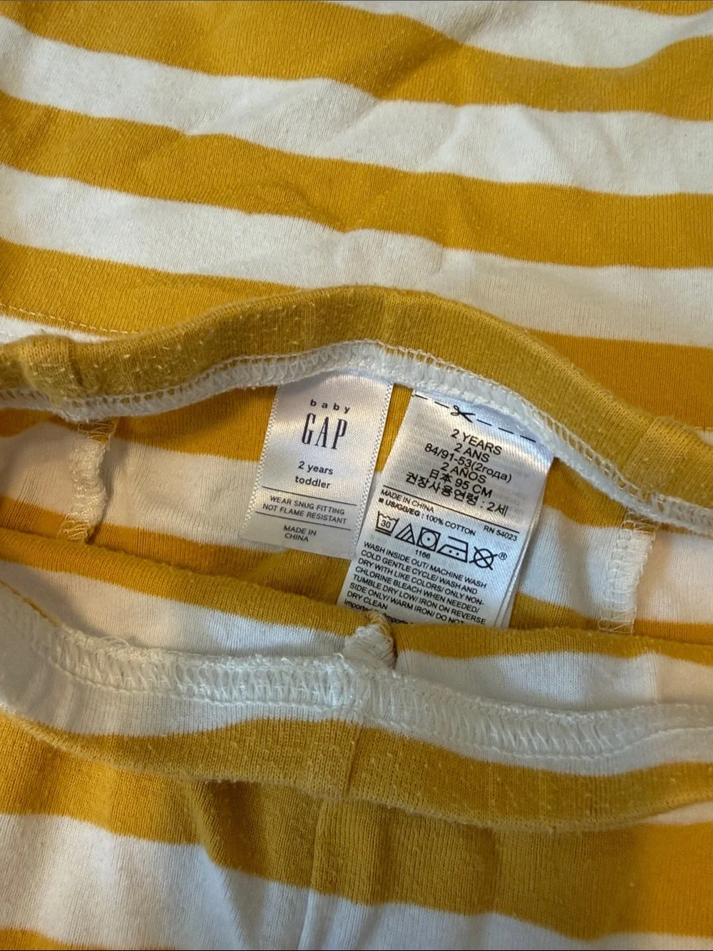 GAP Kids Yellow & White Striped Crab Short Sleeve Pajama Top